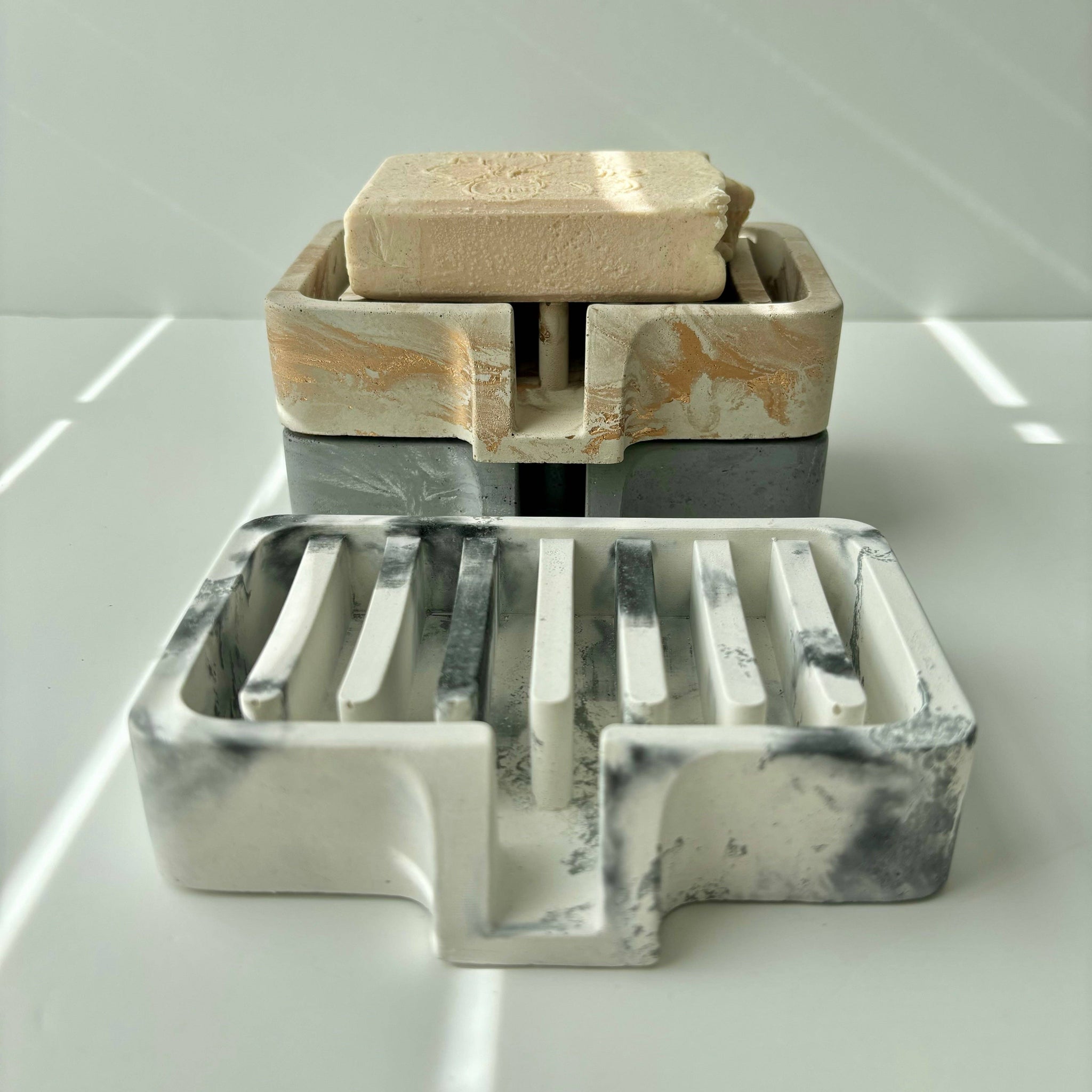 Soap Holder | Concrete Soap Dish: White Gray Marble *