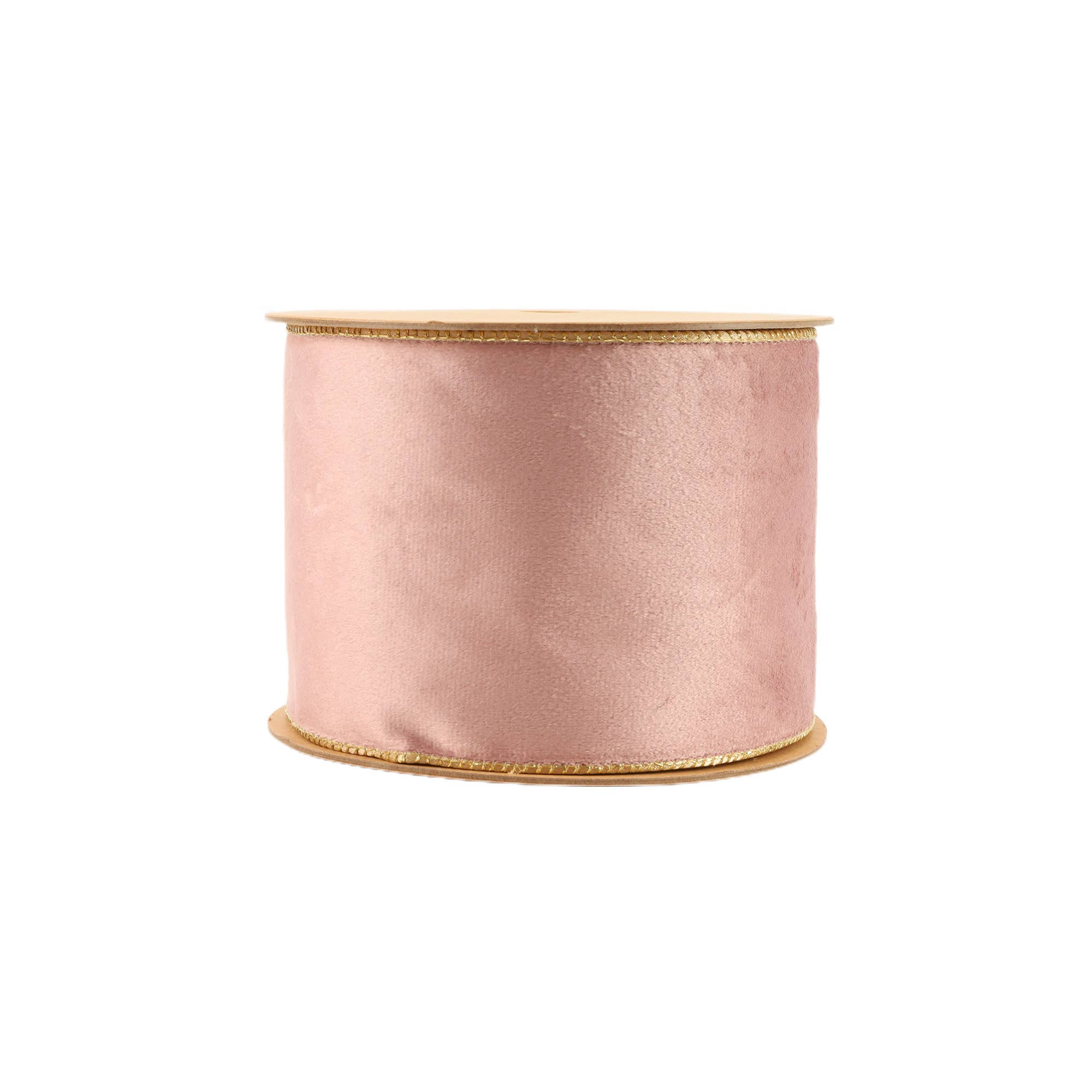 4" Reversible Classic Velvet Wired Ribbon | Pink/Gold | 10 Yard Roll
