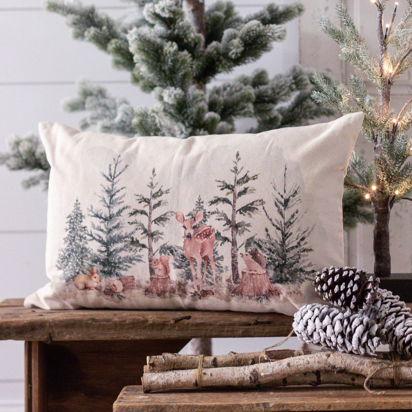 Lumbar Pillow - Winter Animals in Forest (PC)