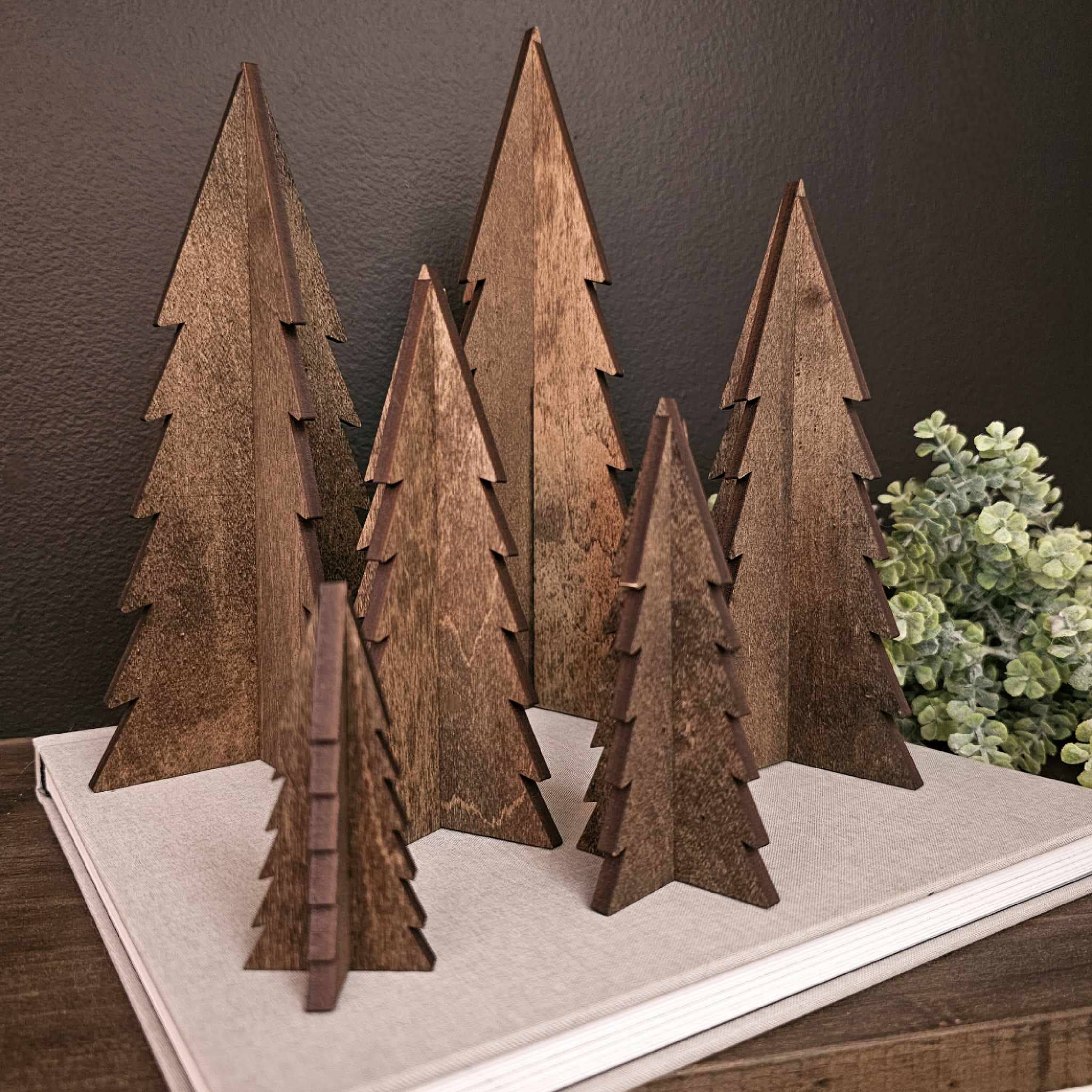 Wood 3D Stained Trees Holiday Christmas Decor Table Filler *