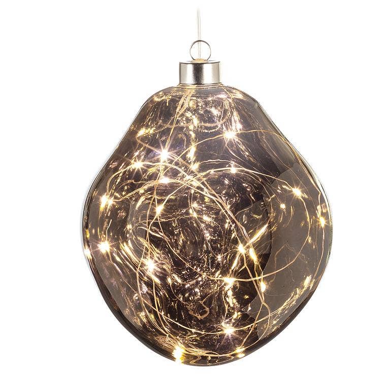 Large Organic Ball Ornament with LED-Gray-6"H