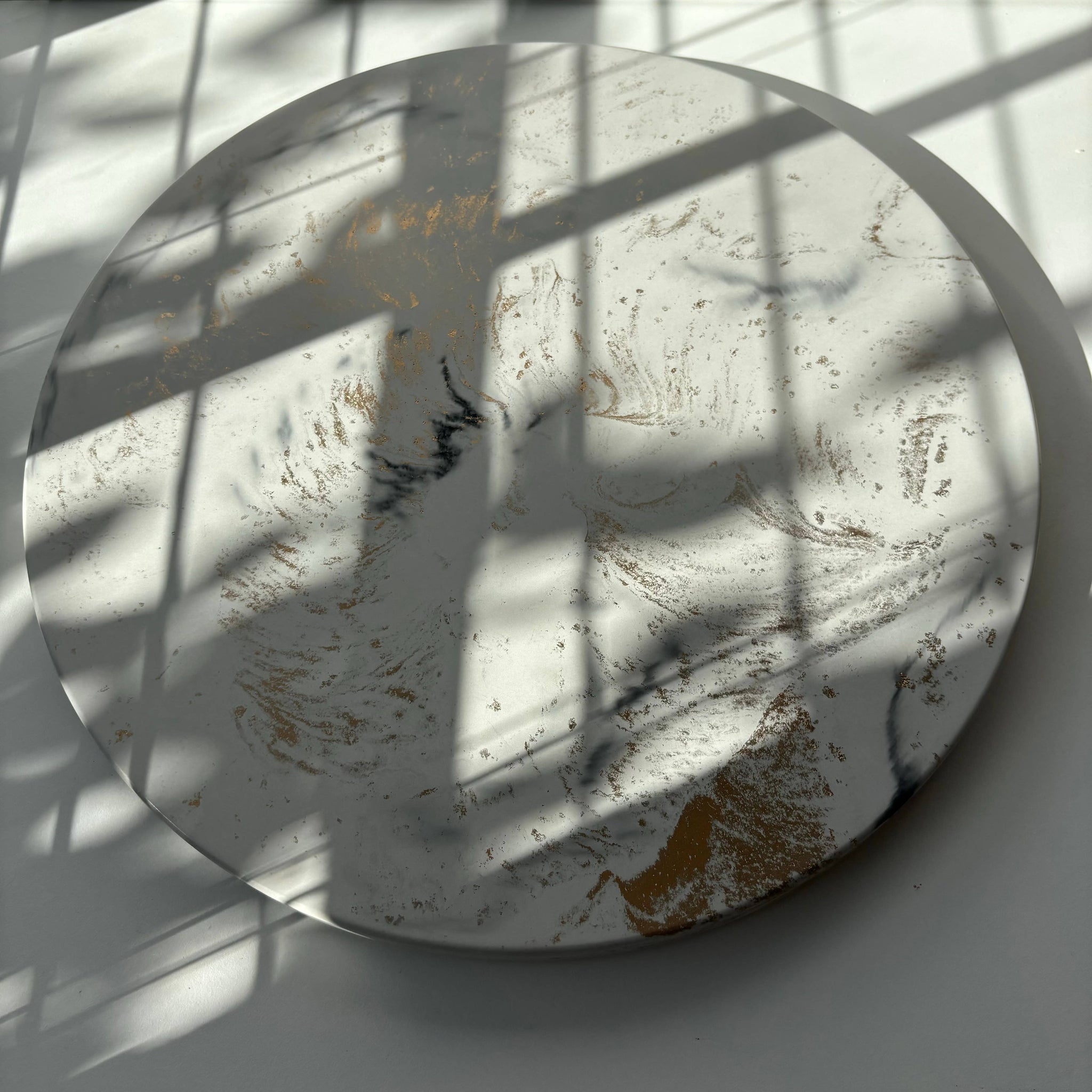 Concrete Lazy Susan 14": Off white black & gold marble *