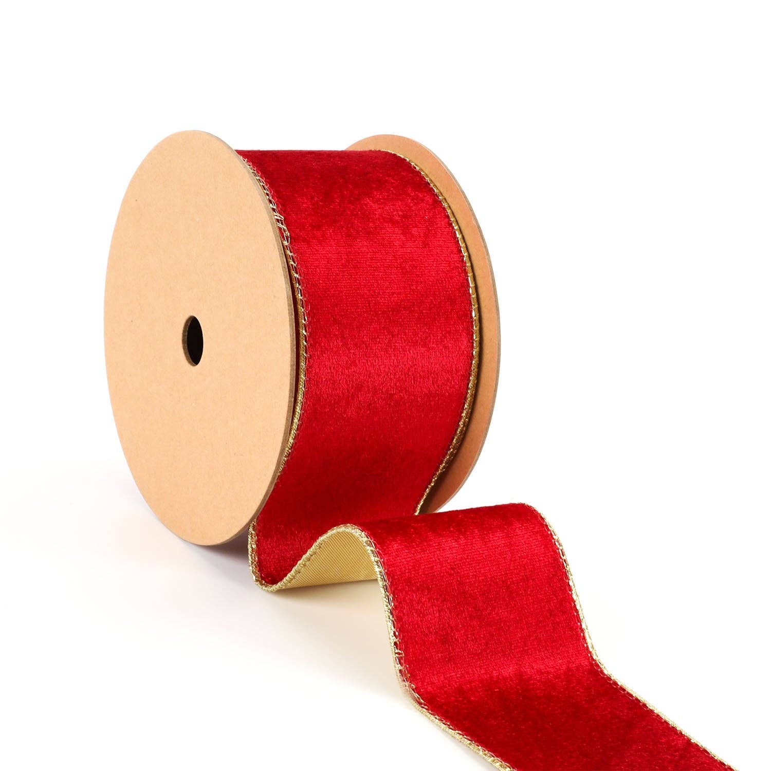 2 1/2" Reversible Velvet/Lurex Wired Ribbon | Scarlet/Gold | Ammons Home Decor