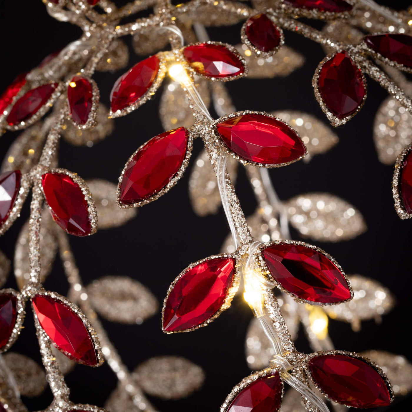 Lighted Gold Red Gem Finial