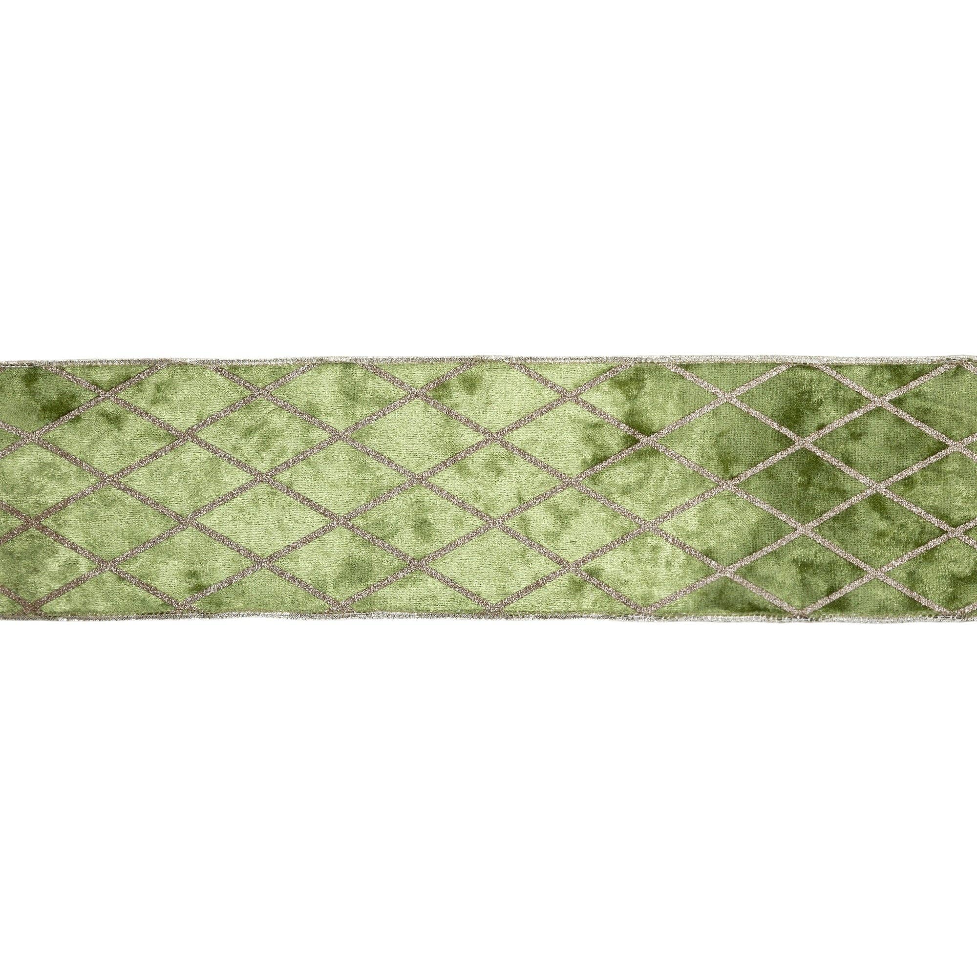 Wired Velvet Ribbon Willow Green Glittered Diamond 10yd