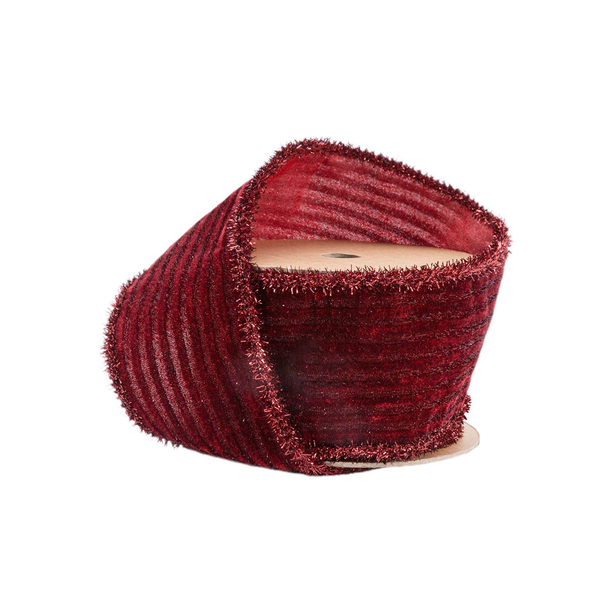Wired Velvet Ribbon with Tinsel Edging, 10 Yard Roll