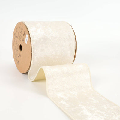 4" Reversible Velvet/Lurex Wired Ribbon | Ivory/Gold