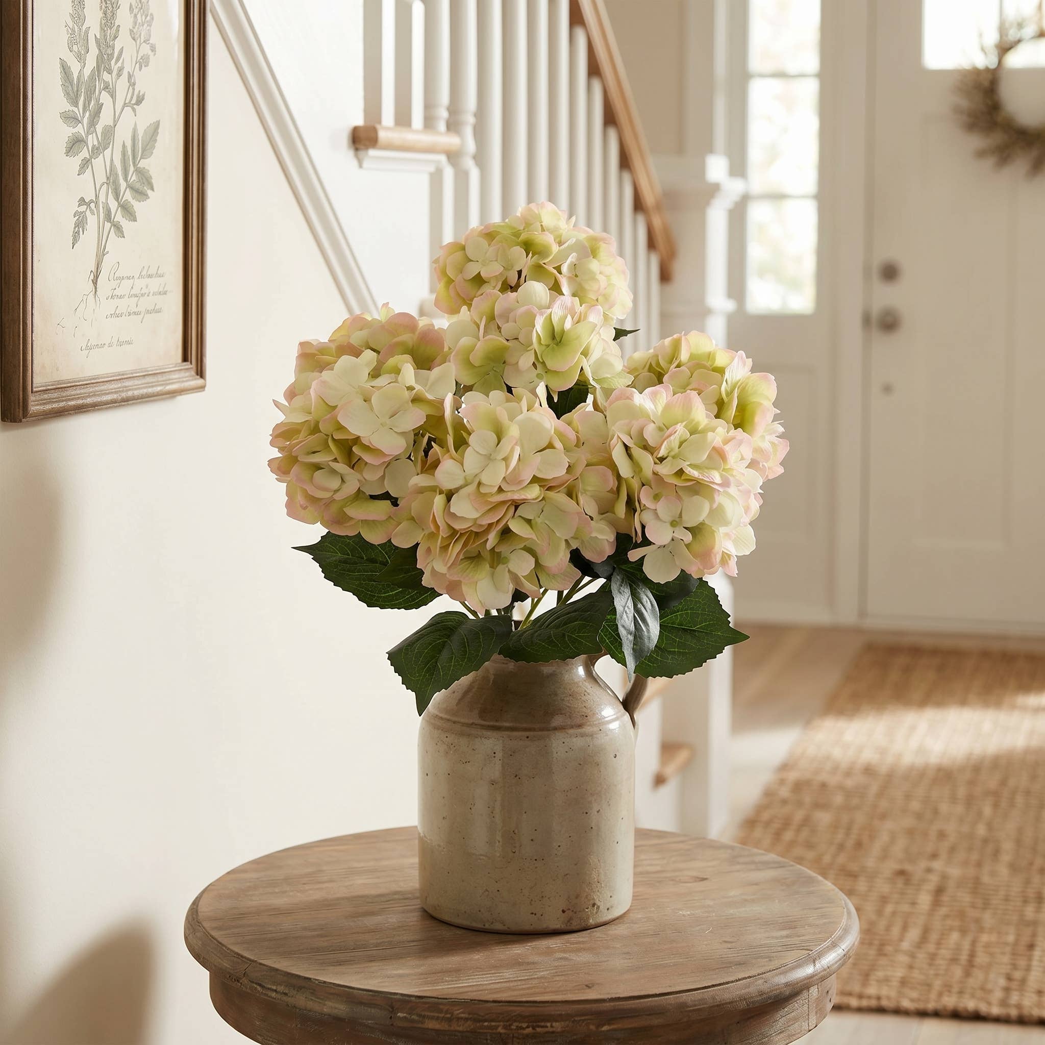Hydrangea Silk Flowers Plant, Green Pink