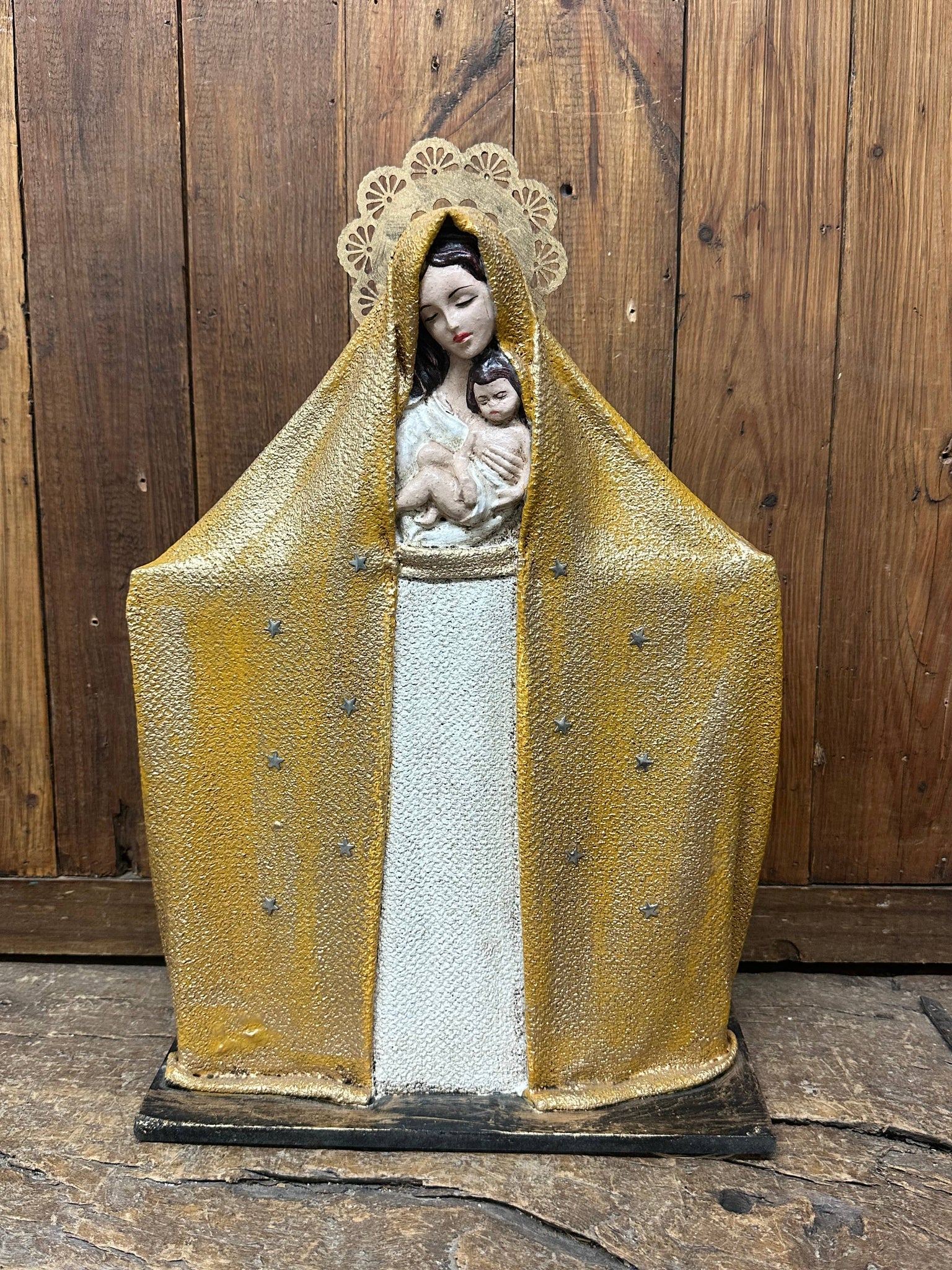 Virgin Mary Sculpture-Madonna-Child-Religious-Decor-Burlap