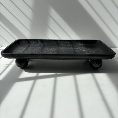 Rectangle Footed Tray: Light Gray & Gold