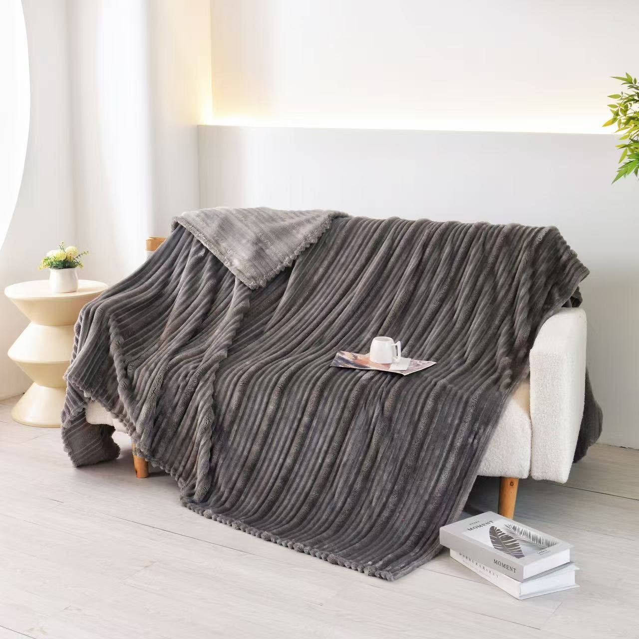 Plush Flunnel Throw – Ultra Soft Ribbed Blanket Texture *