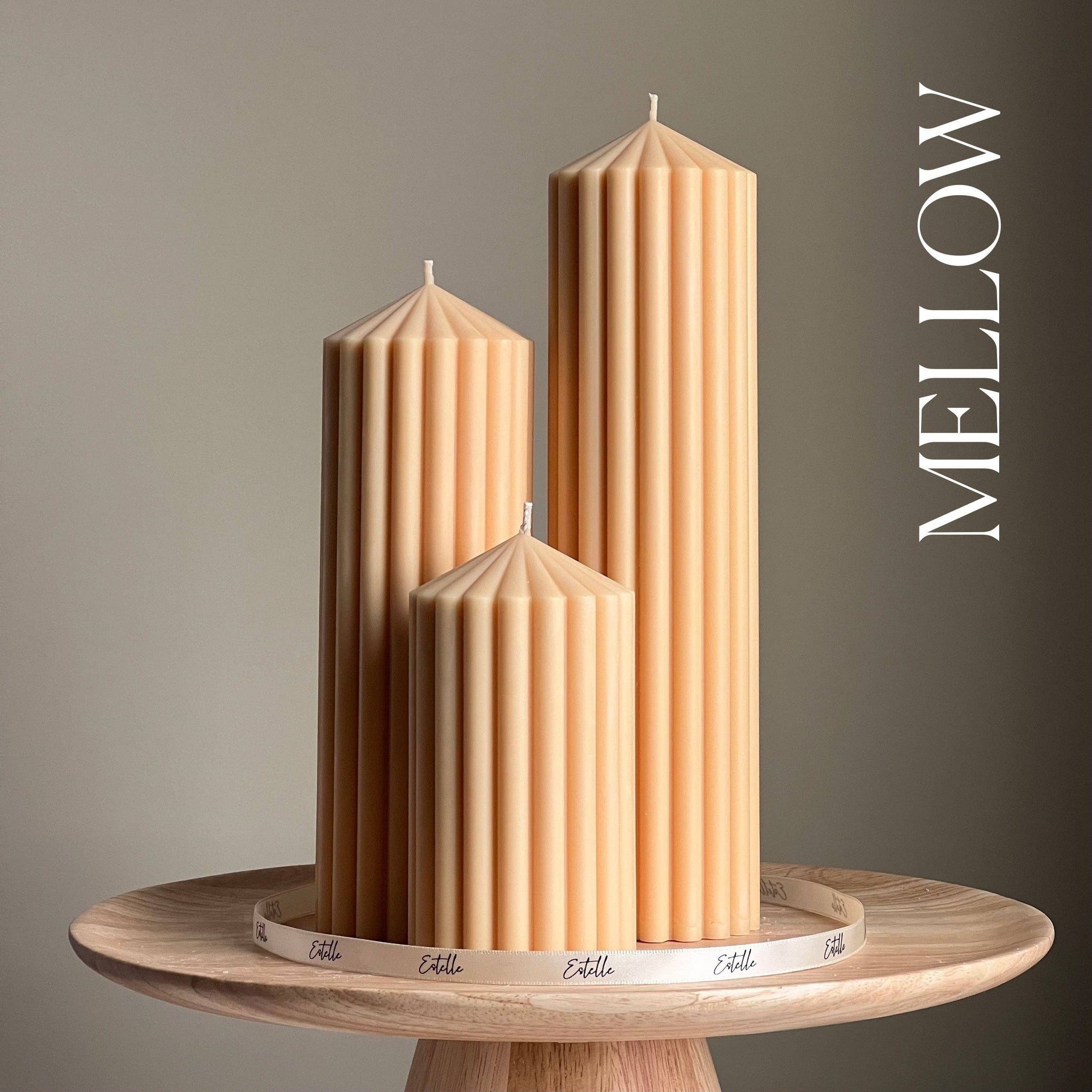 Huge Ribbed Peak Pillar Candle Trio *
