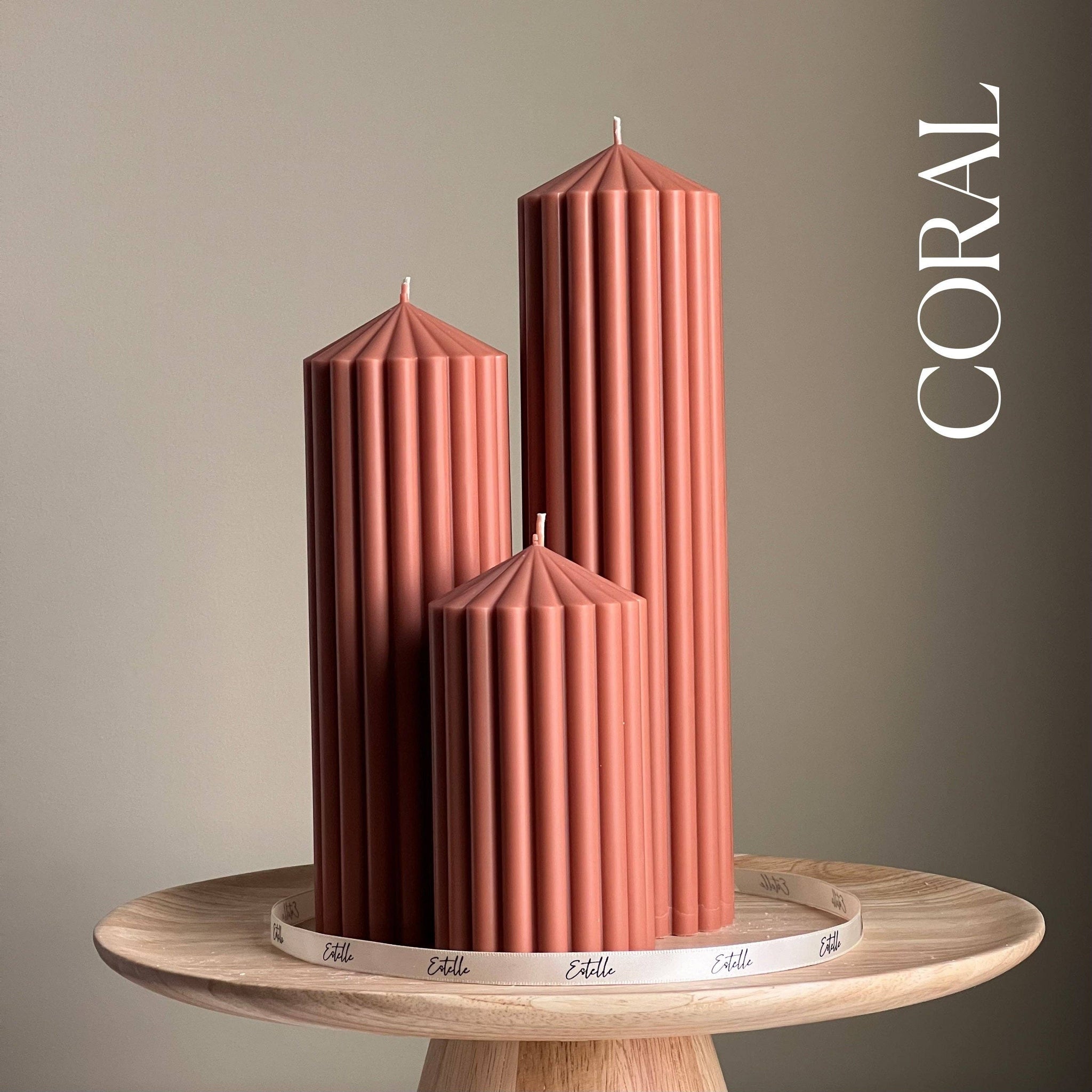 Huge Ribbed Peak Pillar Candle Trio *
