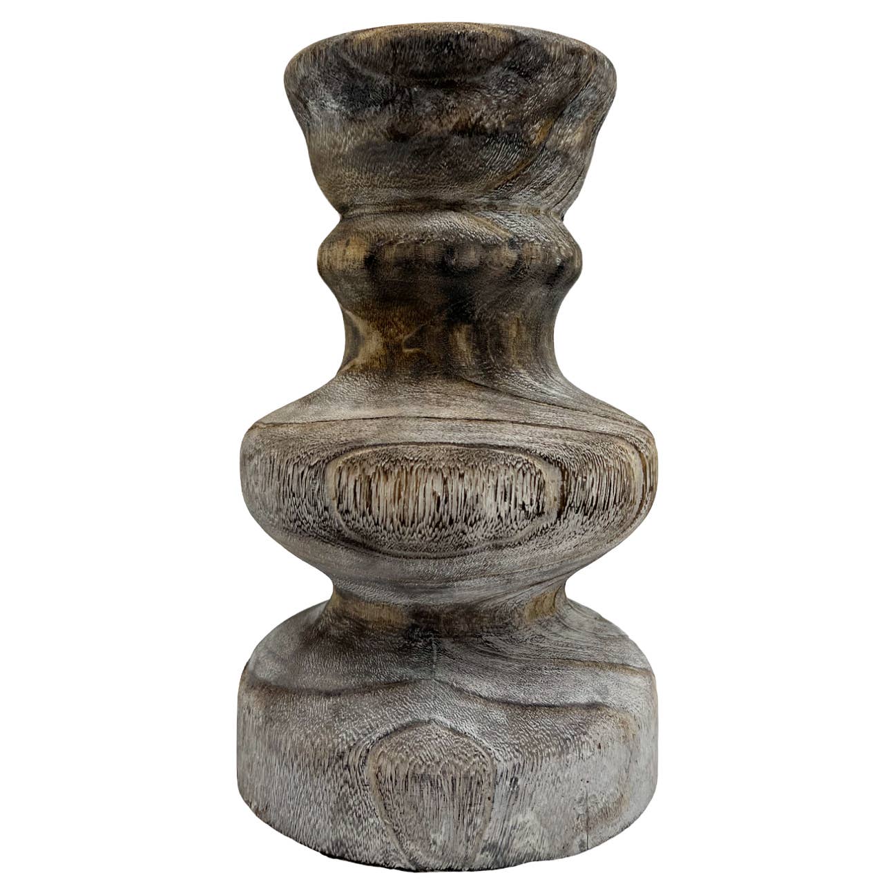 12" High Decorative Wood Vase In Brown *
