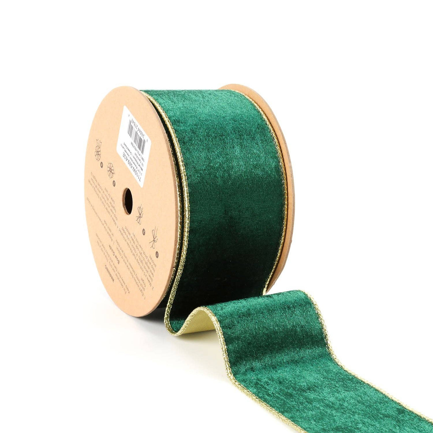 2 1/2" Reversible Velvet/Lurex Wired Ribbon | Green/Gold