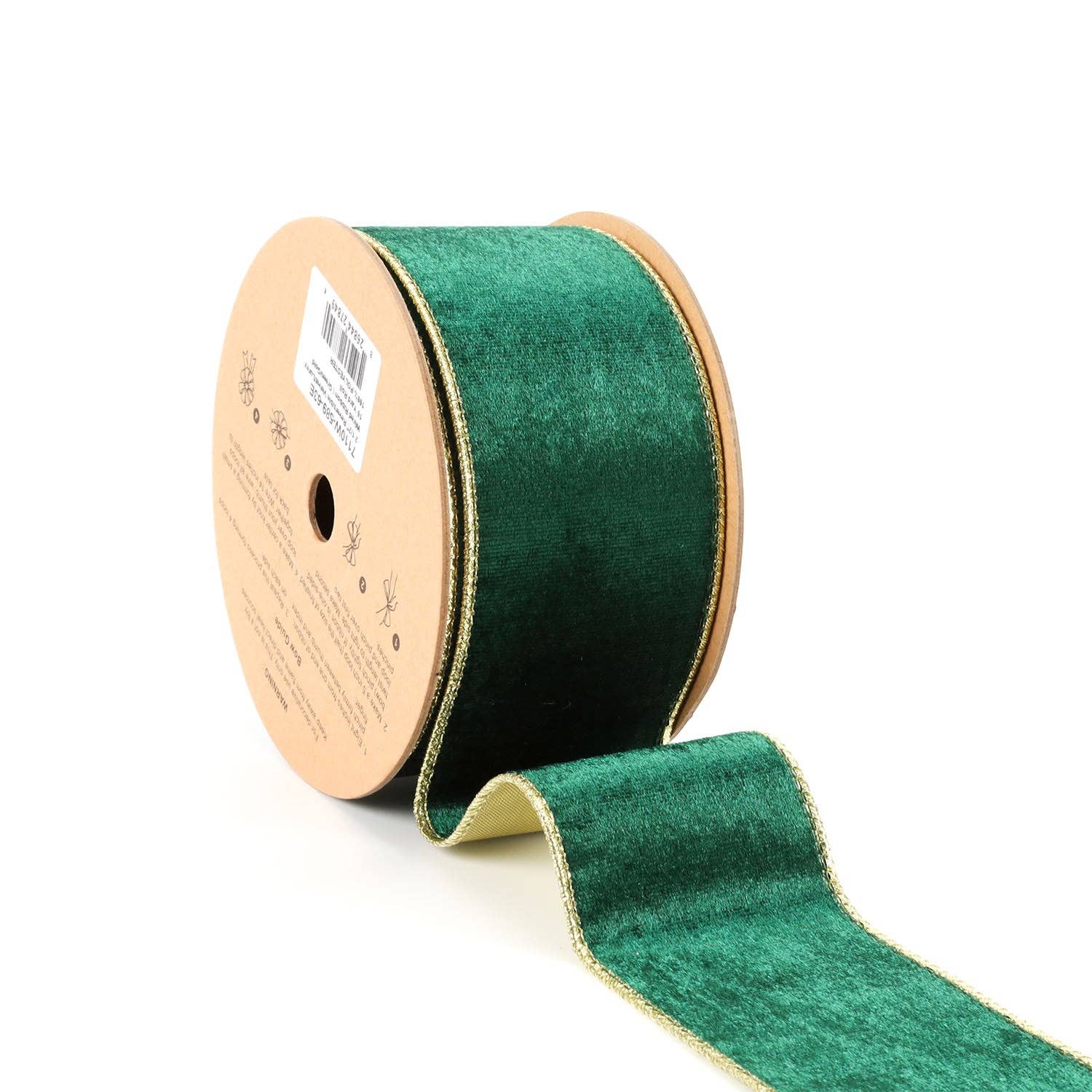 2 1/2" Reversible Velvet/Lurex Wired Ribbon | Green/Gold | Ammons Home Decor