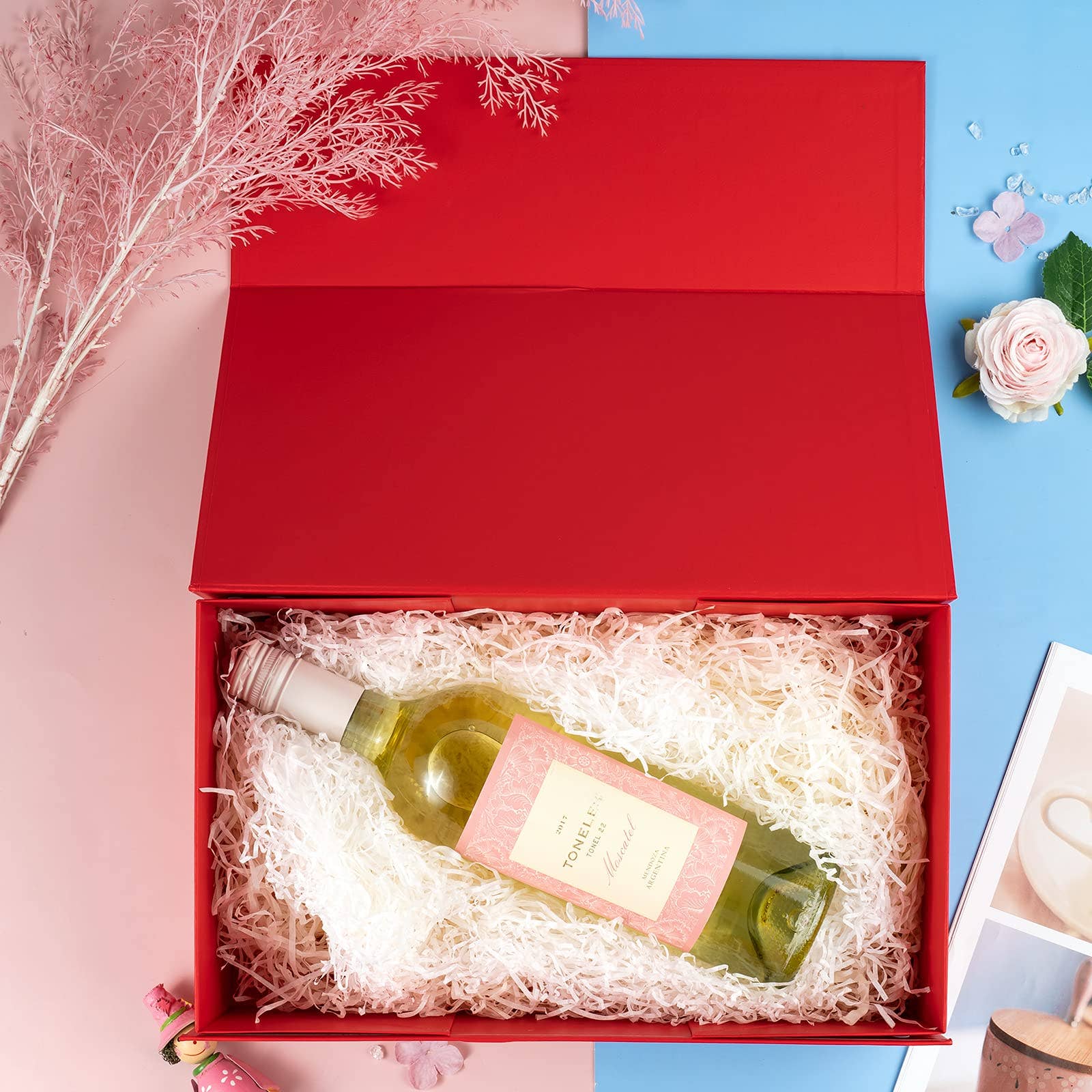 14" x 9" x 4.3" Collapsible Gift Box w/ Magnetic Square Flap Lid | Red