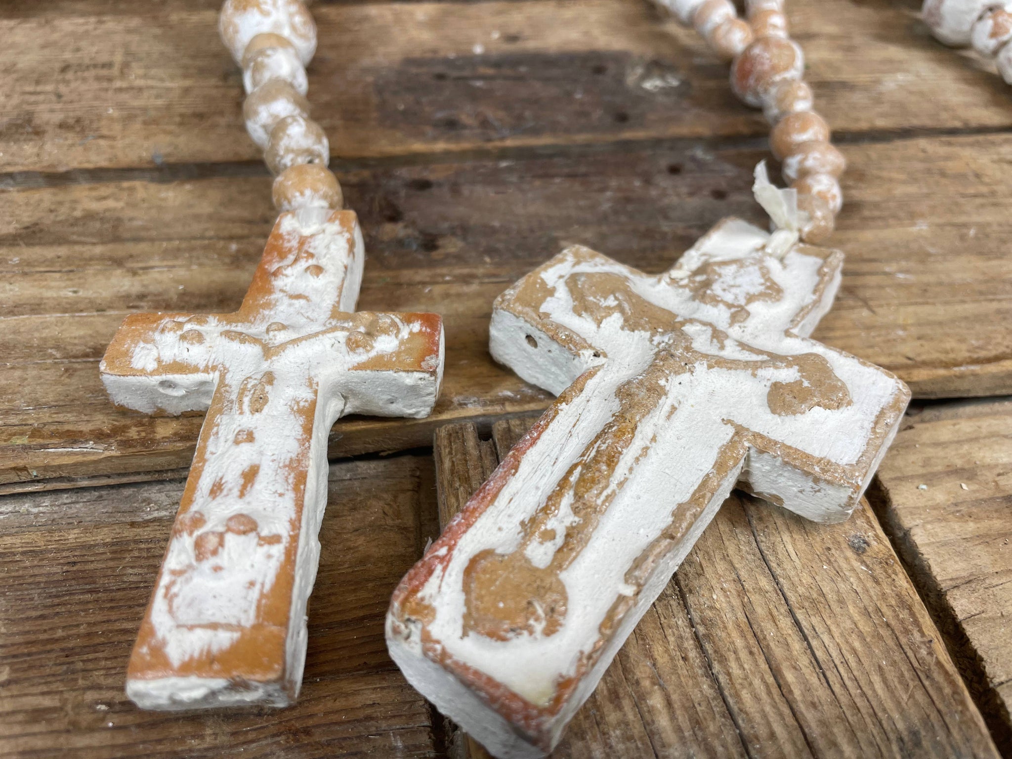 Trinity Clay Rosary 14-18 inch-White Washed