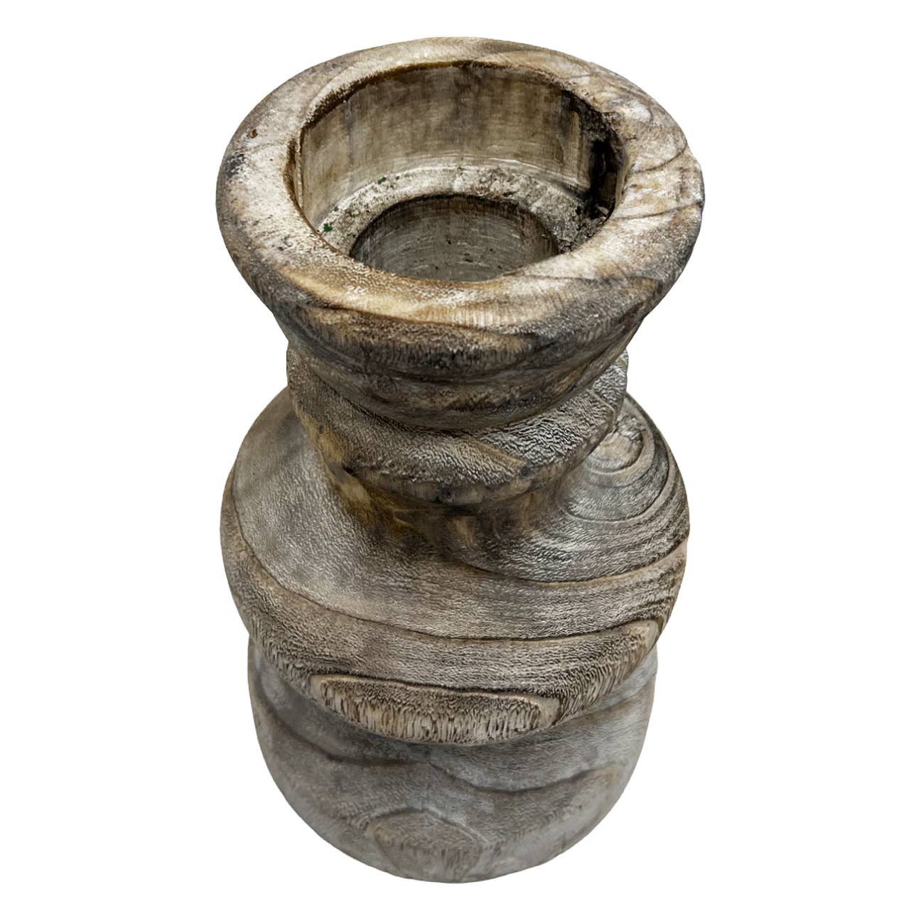 12" High Decorative Wood Vase In Brown *