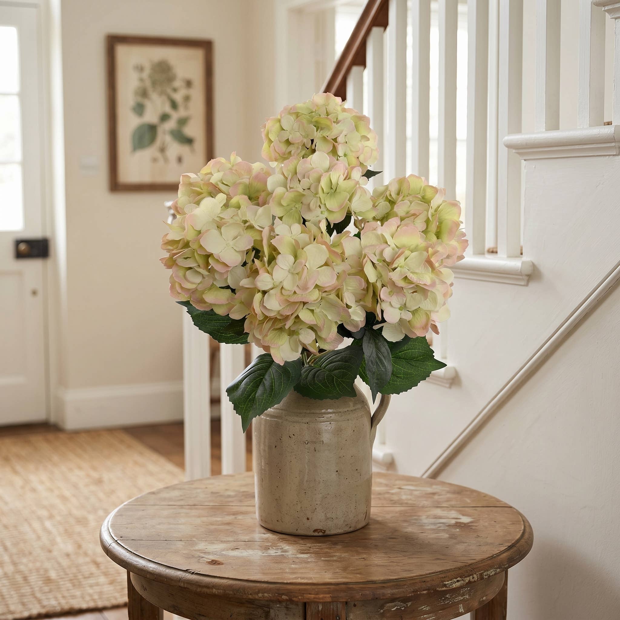 Hydrangea Silk Flowers Plant, Green Pink