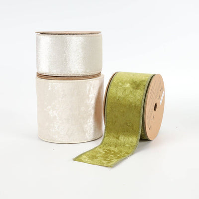 4" Reversible Velvet/Lurex Wired Ribbon | Ivory/Gold