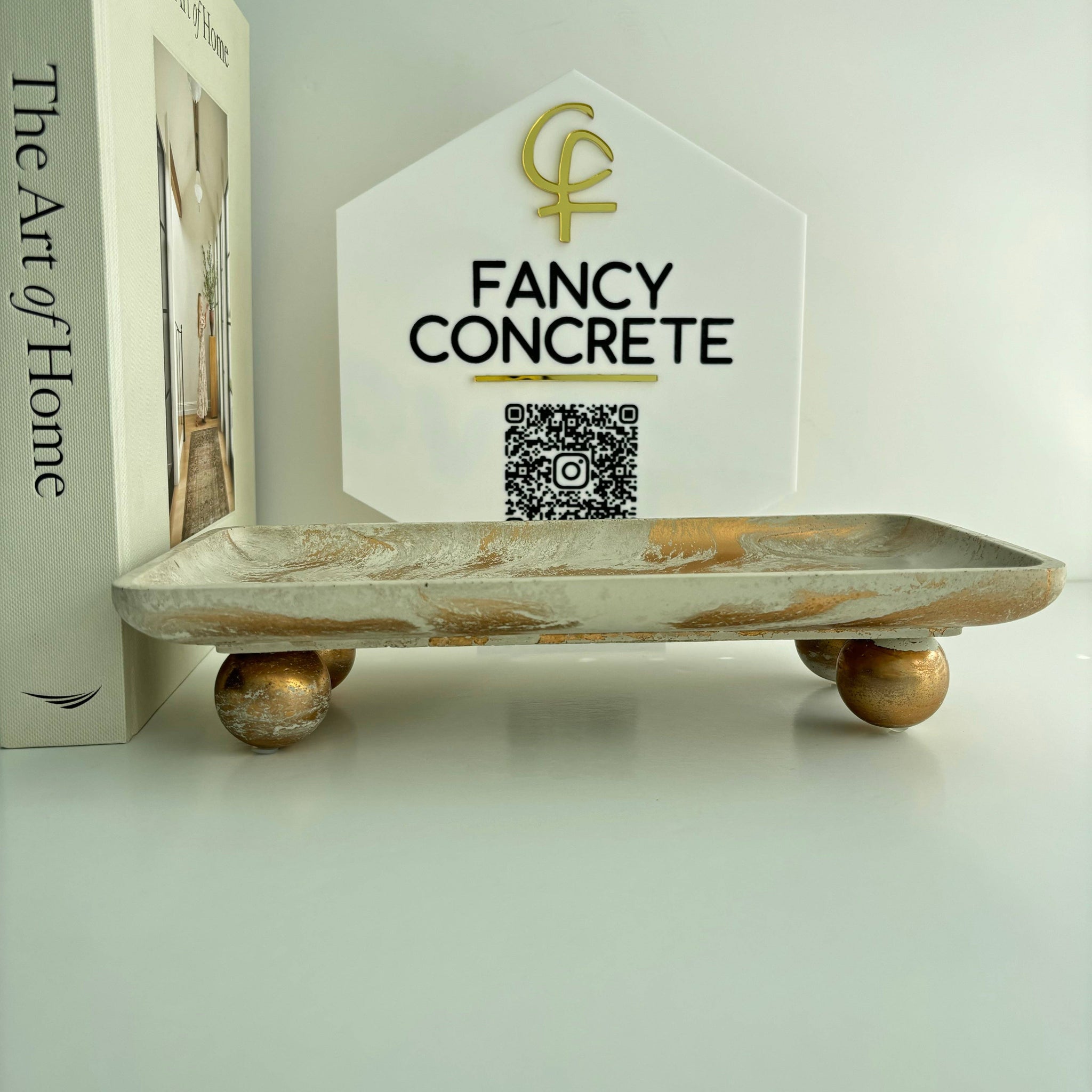 Rectangle Footed Tray: Light Gray & Gold *