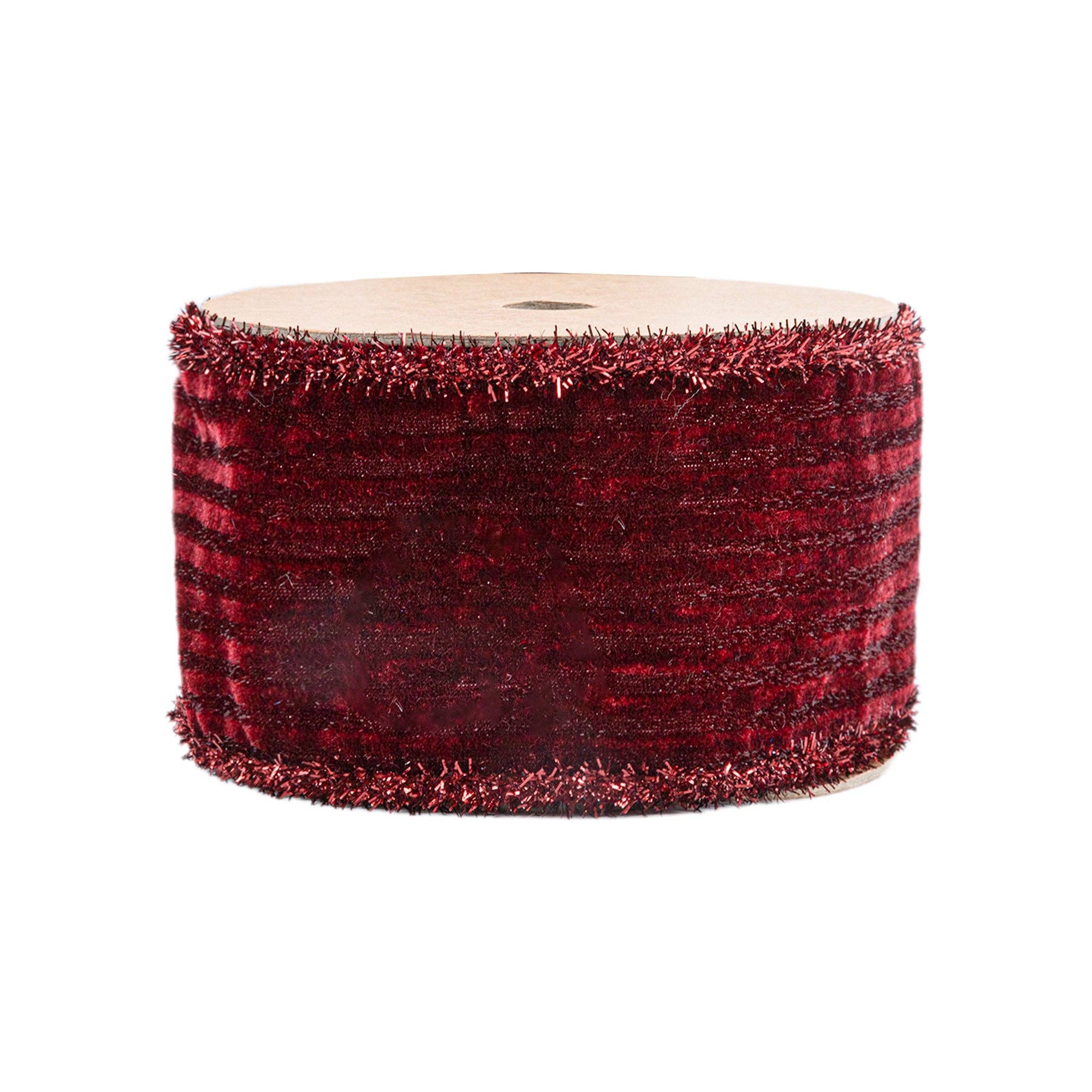 Wired Velvet Ribbon with Tinsel Edging, 10 Yard Roll