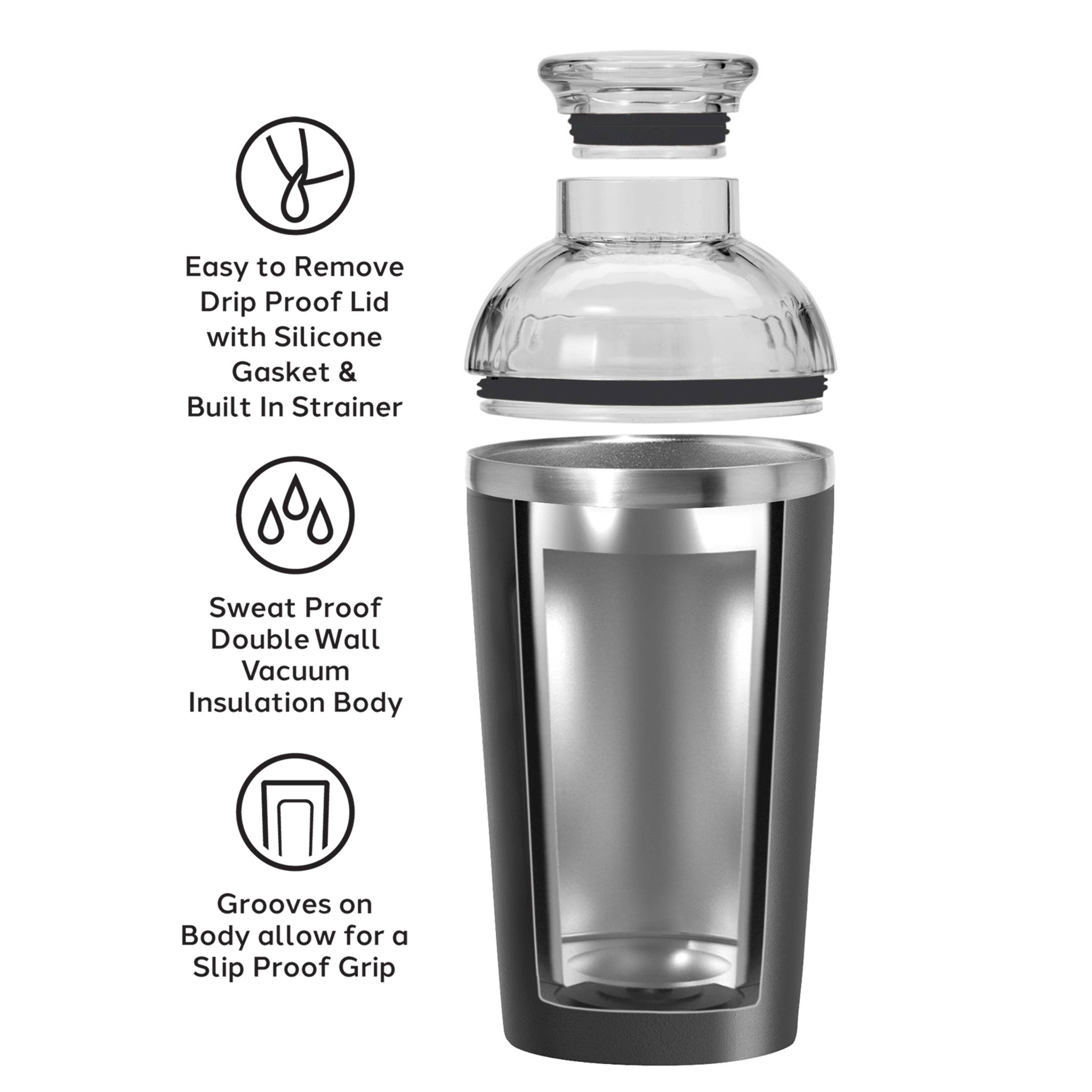 Groove Double Wall Cocktail Shaker (17 oz) Black *