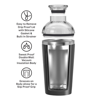 Groove Double Wall Cocktail Shaker (17 oz) Black