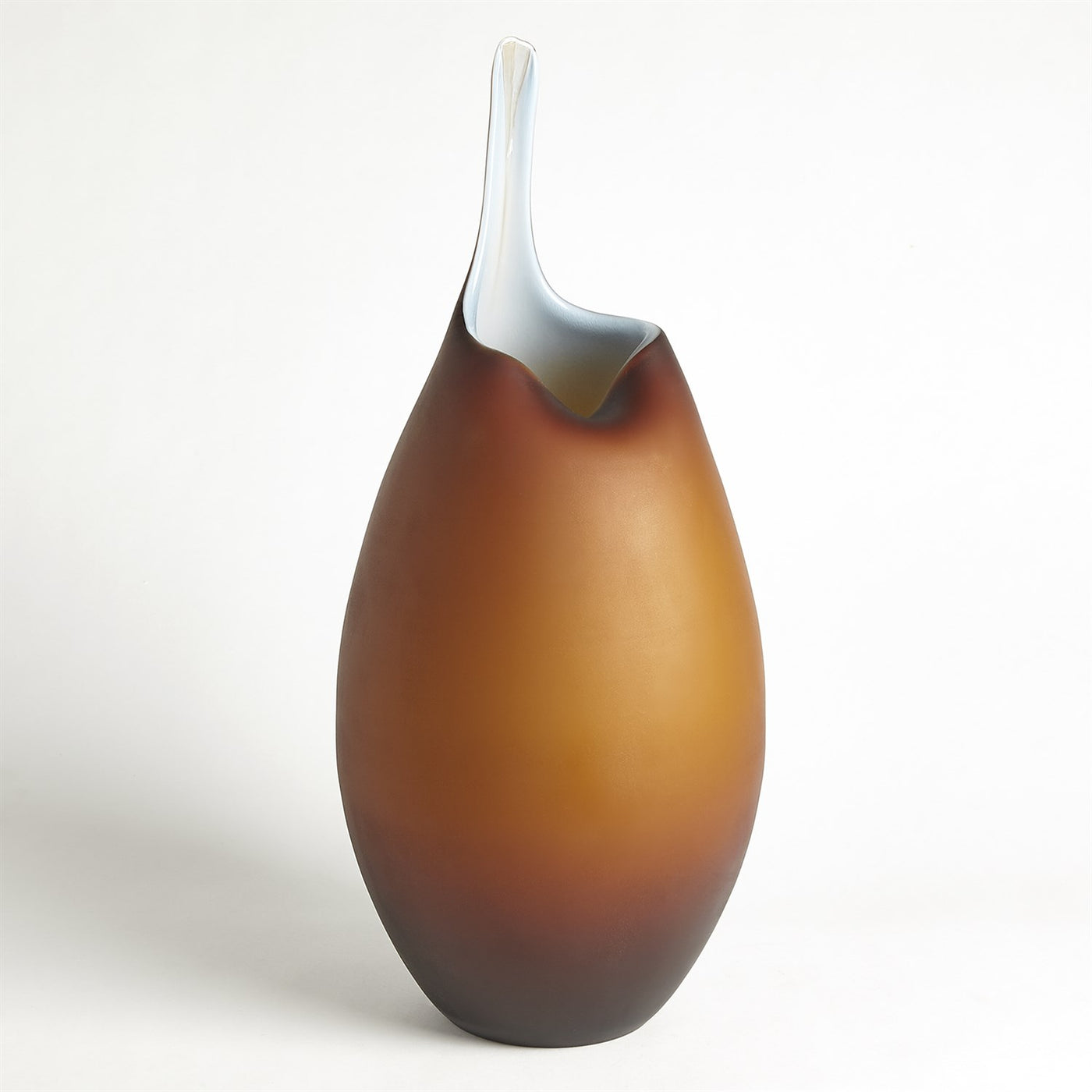 Frosted Amber Vase W/Blue Casing - Lg