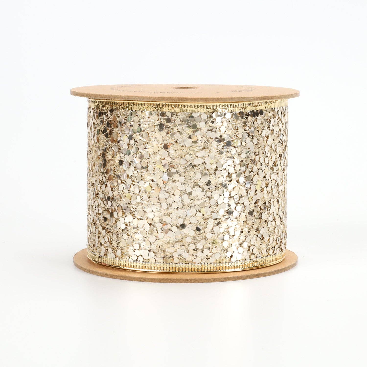 3" Sequin Wired Ribbon | White Gold | 10 Yard Roll