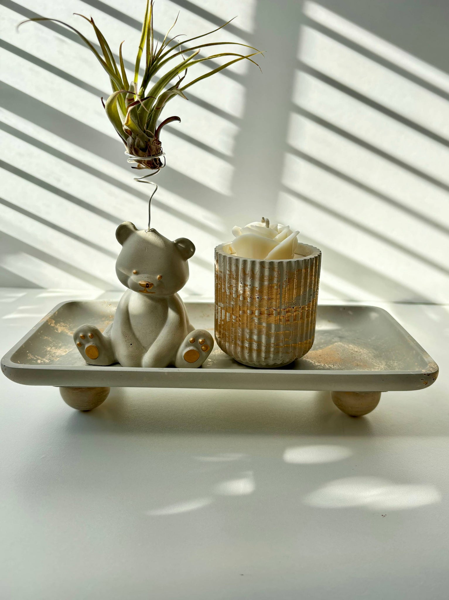 Rectangle Footed Tray: Light Gray & Gold *