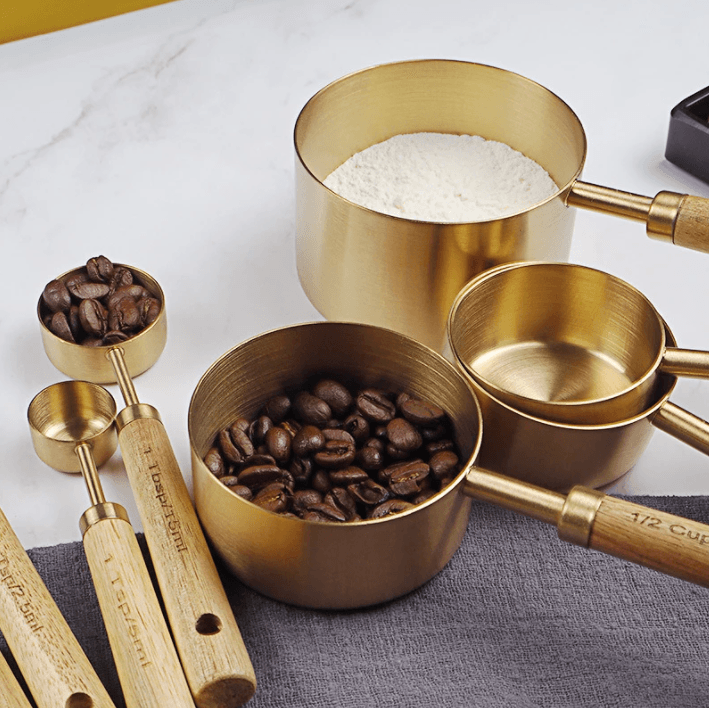 Gold Stainless Steel Measuring Cups Set: 4 cups + 4 spoons