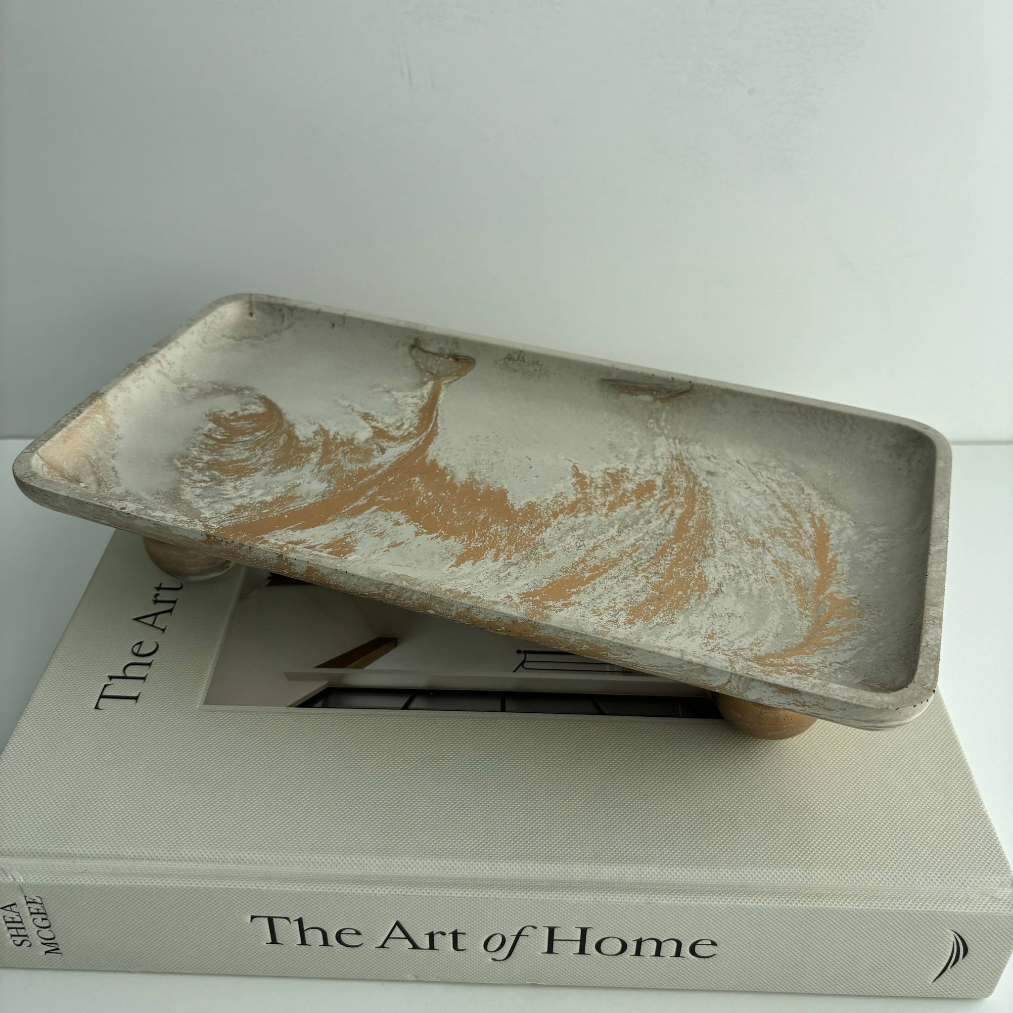 Rectangle Footed Tray: Light Gray & Gold *