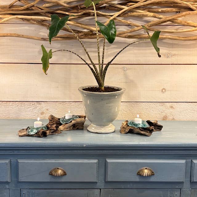 Votive/Candle Holder Driftwood & Glass *
