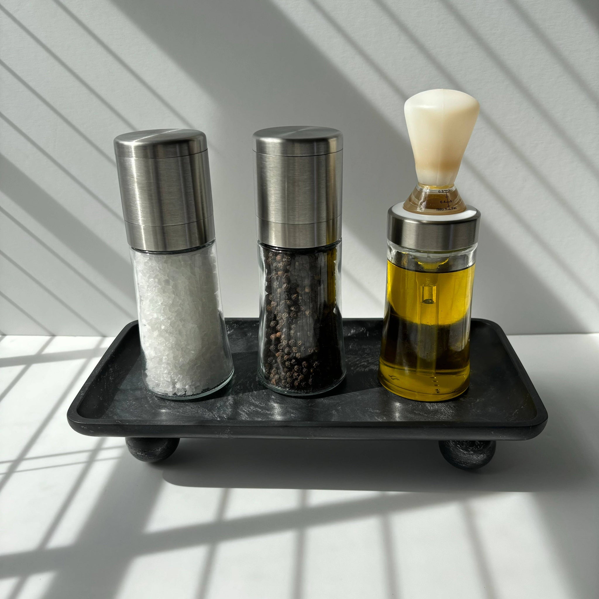 Rectangle Footed Tray: Light Gray & Gold *