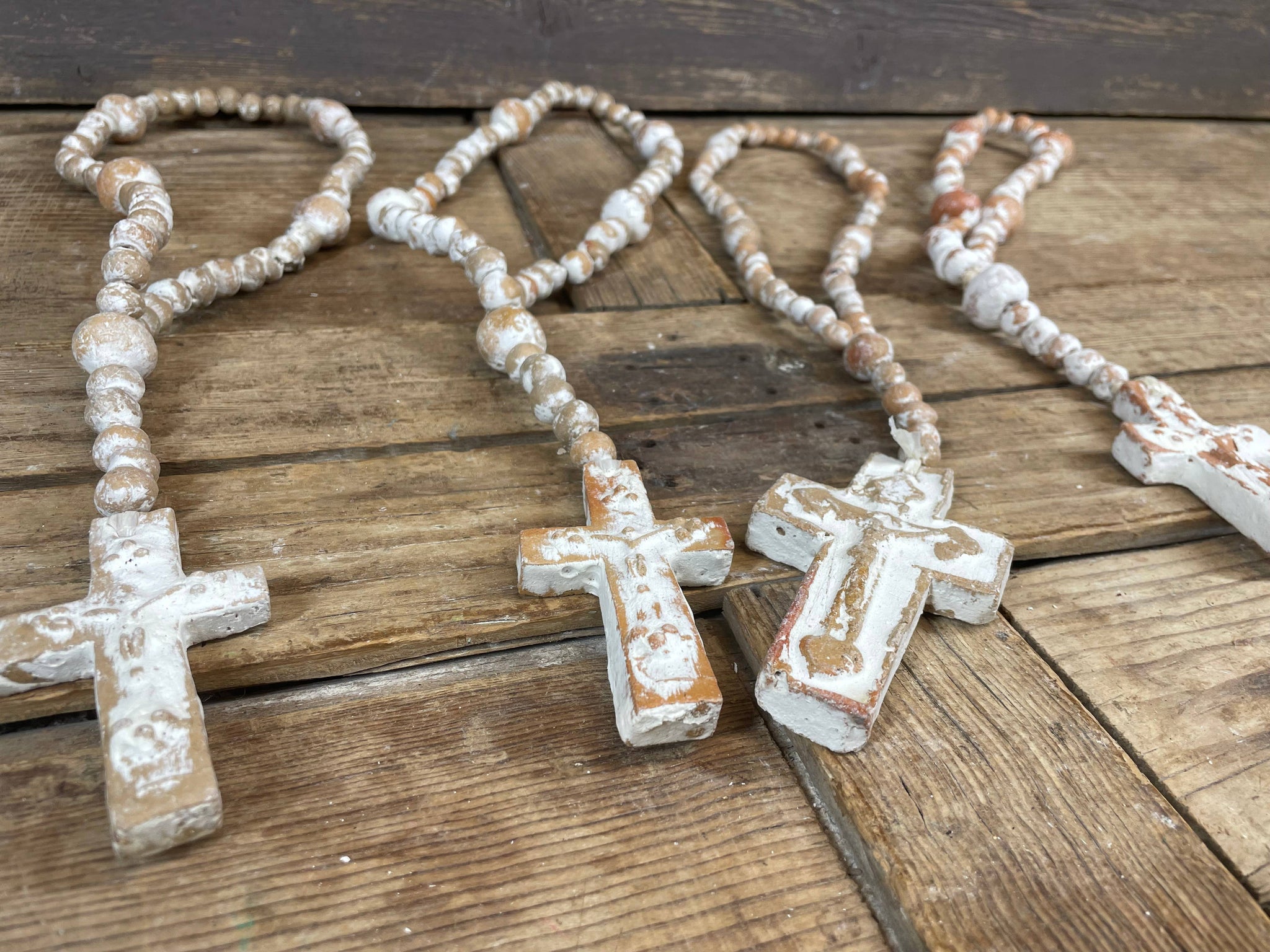 Trinity Clay Rosary 14-18 inch-White Washed