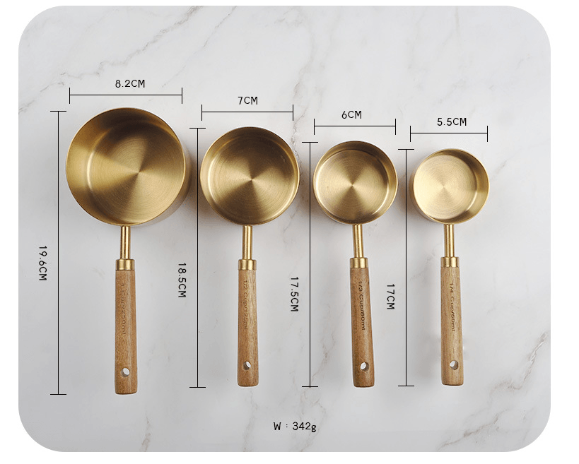 Gold Stainless Steel Measuring Cups Set: 4 cups + 4 spoons *
