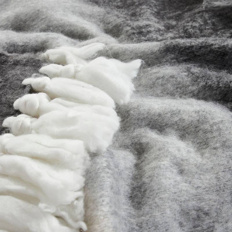 Gradient Faux Mohair Throw Blanket I 50"x 70" I Ivory Grey *