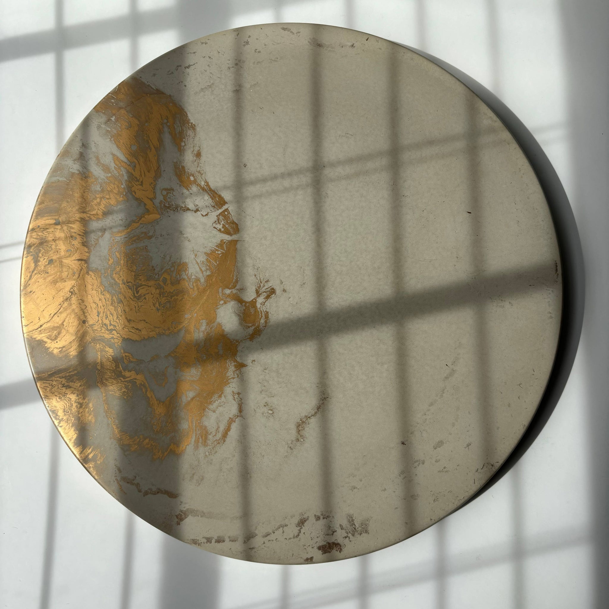Concrete Lazy Susan 14": Off white black & gold marble *