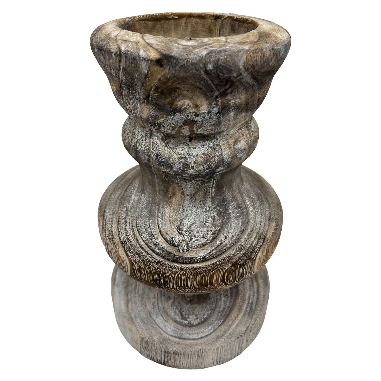 12" High Decorative Wood Vase In Brown *