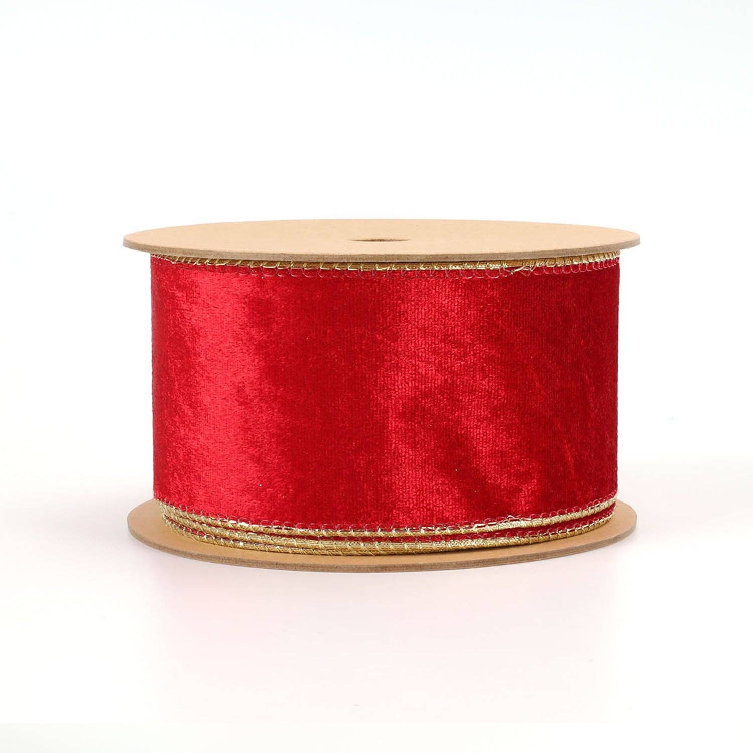2 1/2" Reversible Velvet/Lurex Wired Ribbon | Scarlet/Gold | Ammons Home Decor