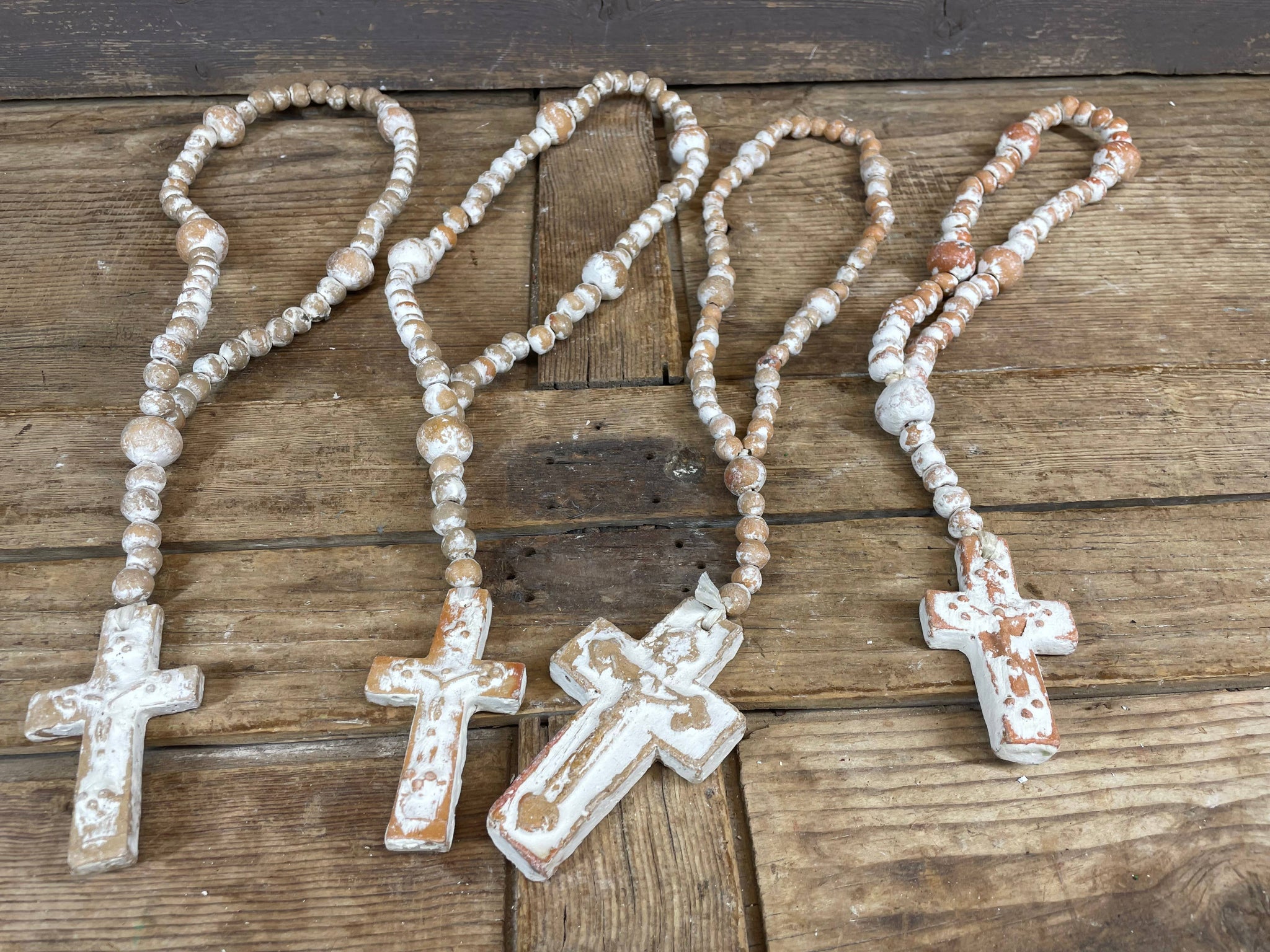 Trinity Clay Rosary 14-18 inch-White Washed