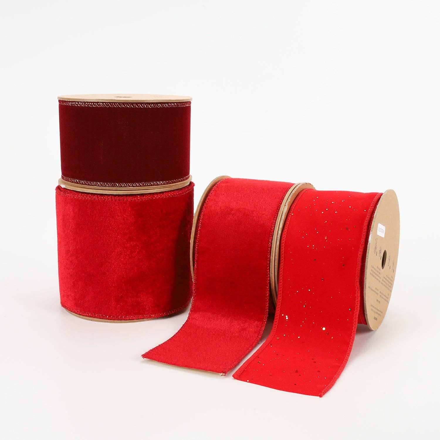 4" Reversible Velvet/Lurex Wired Ribbon | Red/Gold | Ammons Home Decor