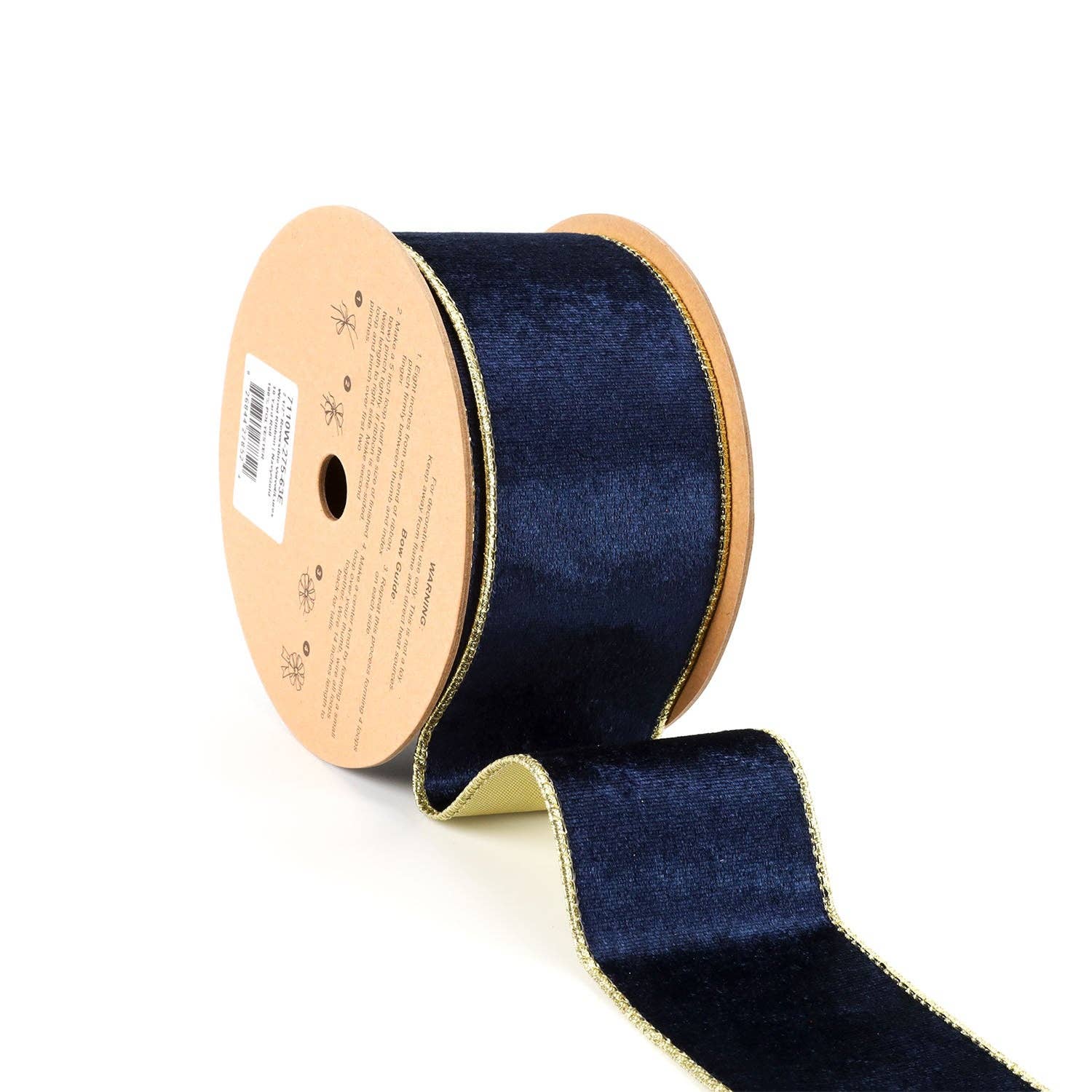 2 1/2" Reversible Velvet/Lurex Wired Ribbon | Navy/Gold | Ammons Home Decor