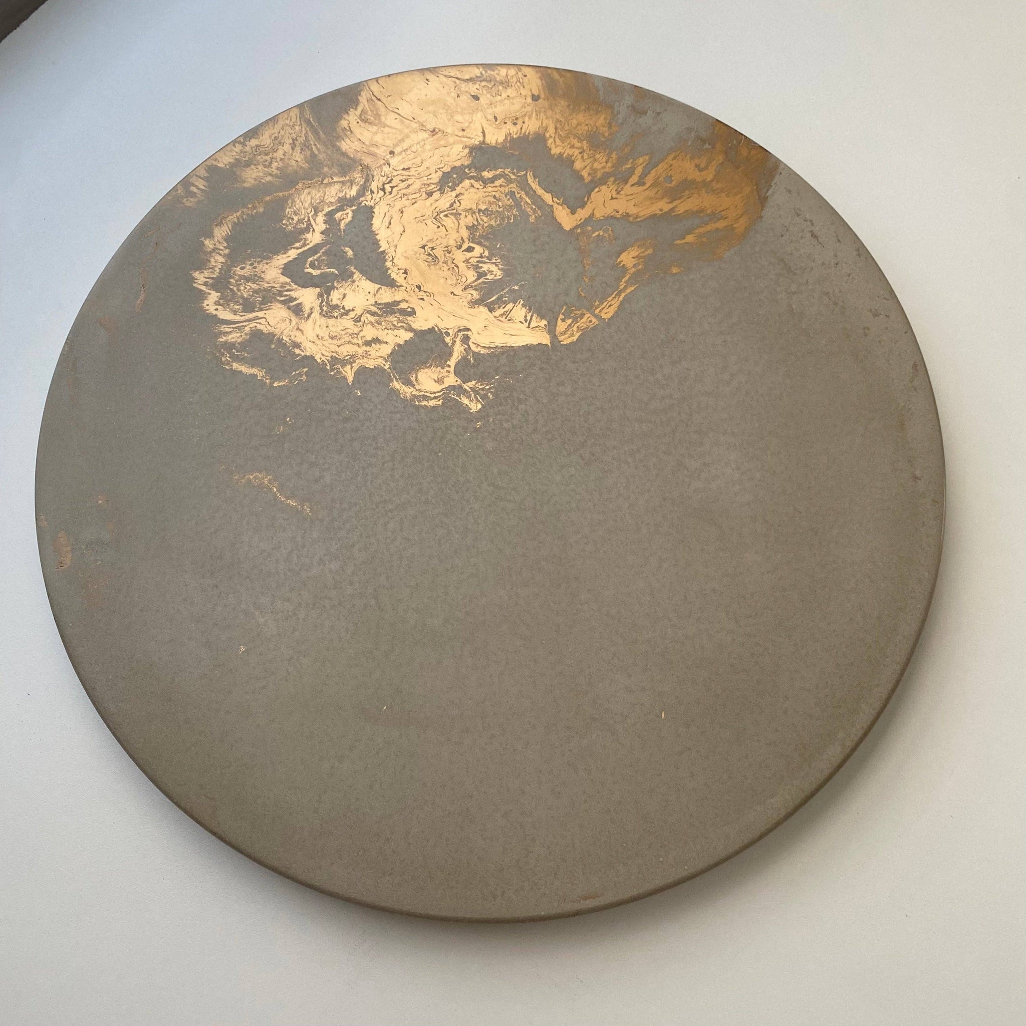Concrete Lazy Susan 14": Off white black & gold marble *