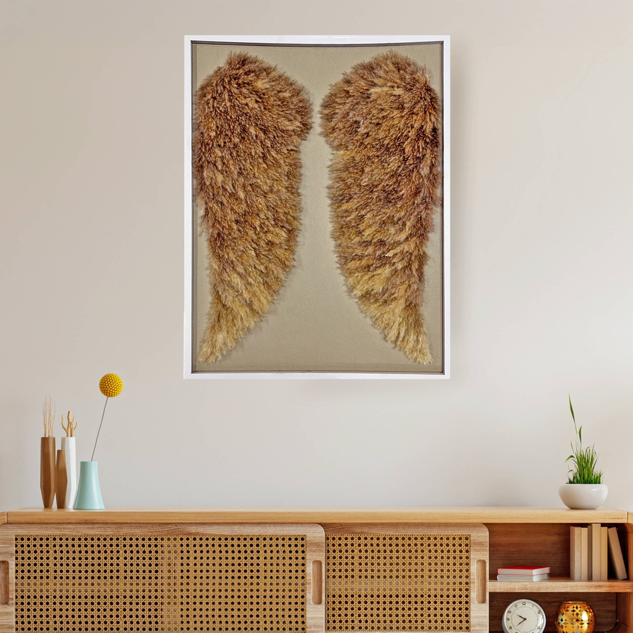 Angel Wing Wall Art Made From Preserved Pampas Grass 40"