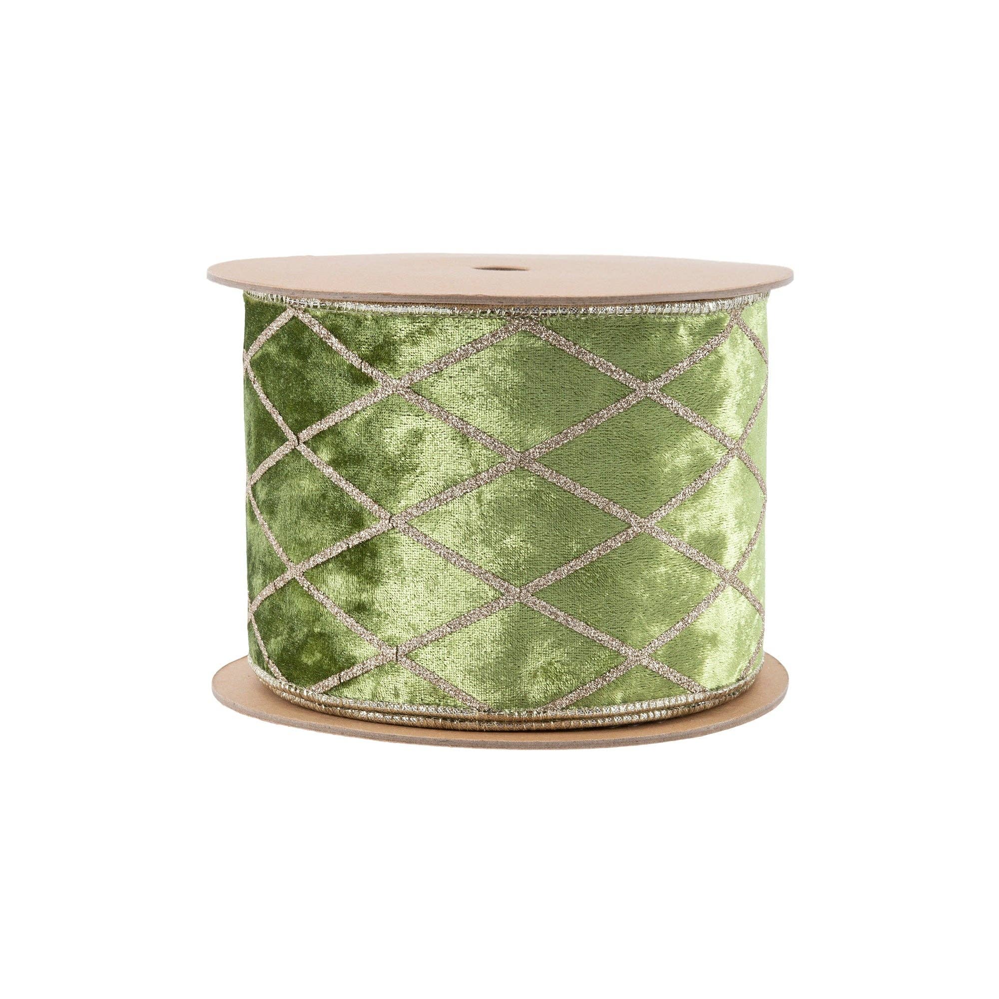 Wired Velvet Ribbon Willow Green Glittered Diamond 10yd