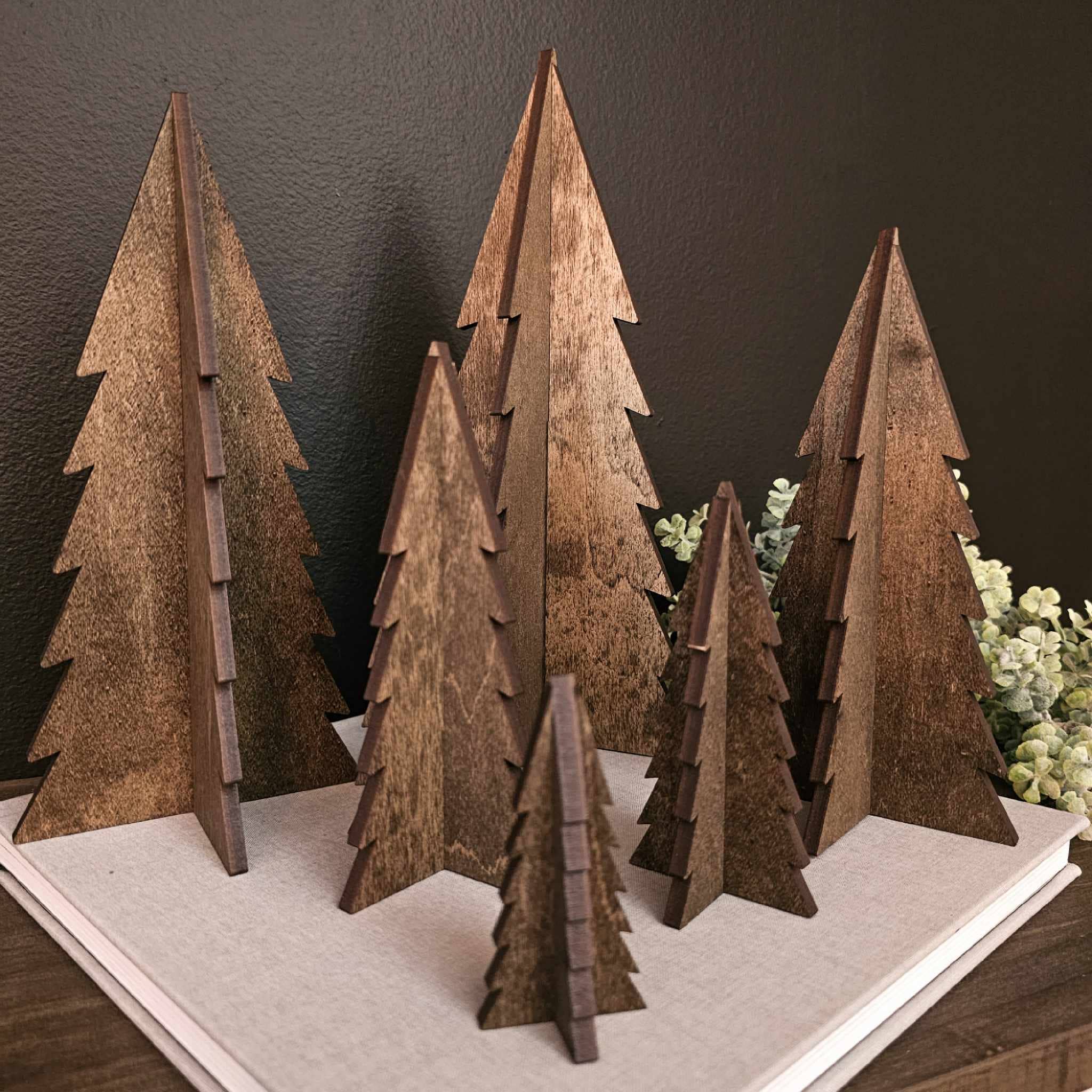 Wood 3D Stained Trees Holiday Christmas Decor Table Filler *