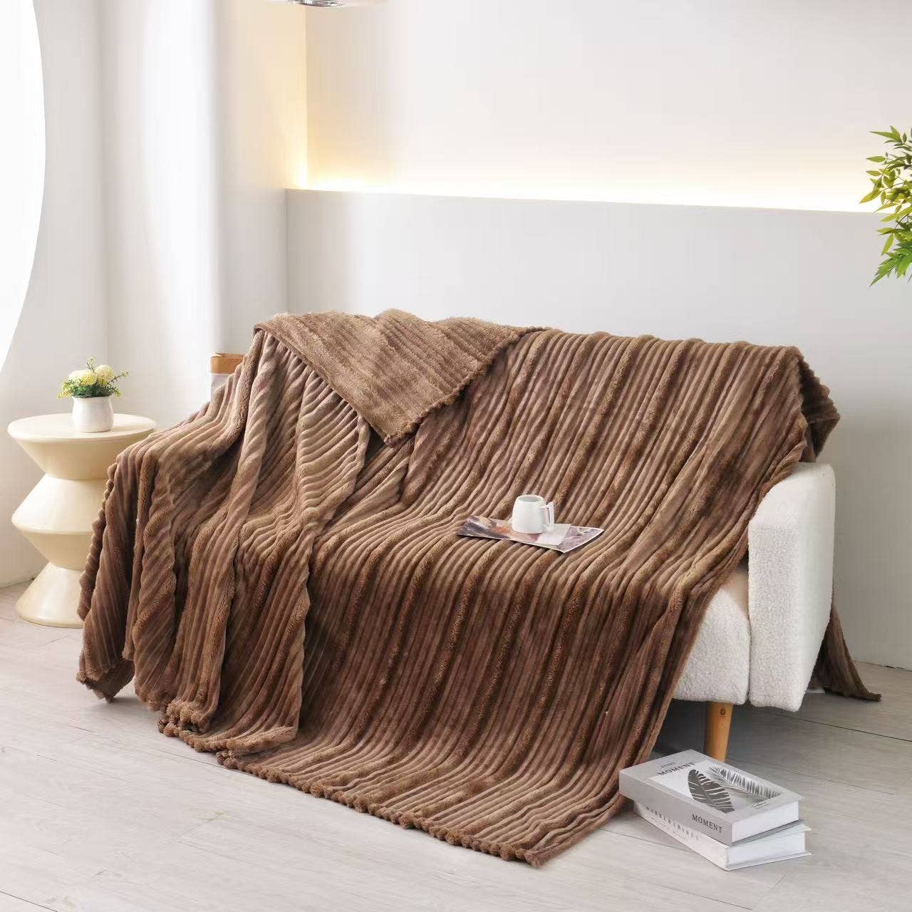 Plush Flunnel Throw – Ultra Soft Ribbed Blanket Texture *